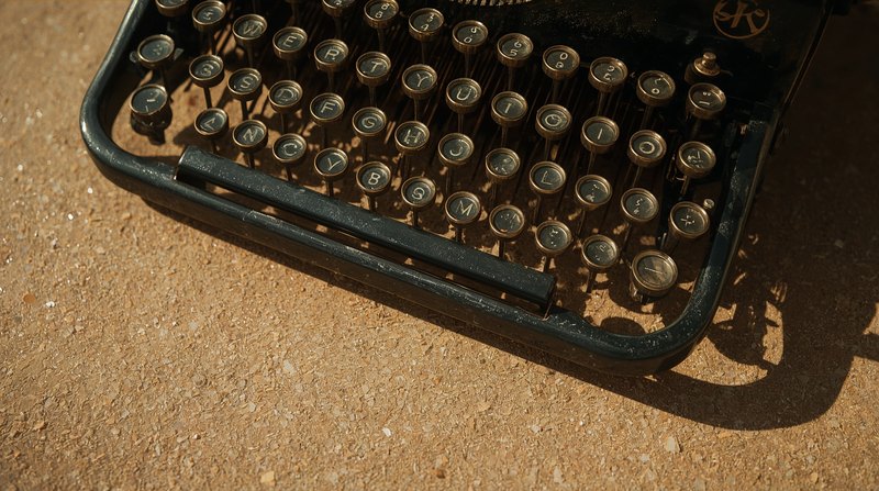 corner of an antique typewriter keyboard on sandy surface