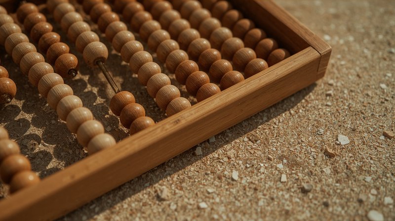 wooden abacus with rows of beads in warm light
